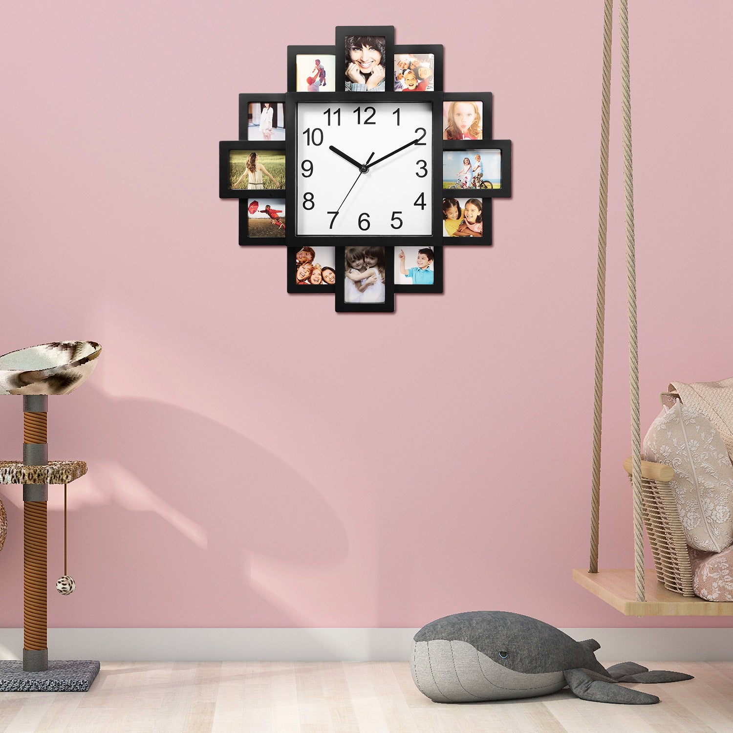 1Pc Photo Frame Clock Picture Collage 12-Picture Display Wall Clock Photowall Wall Hanging Home Decor For Valentines Day Gift