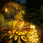 Solar Garden Lights Outdoor Decoration,Flower-shaped Lights Metal Solar Watering Can Lights Outdoor Waterproof, Small Patio Light Yard Lawn Pathway Decor, Gardening Gifts Solar Lantern Out