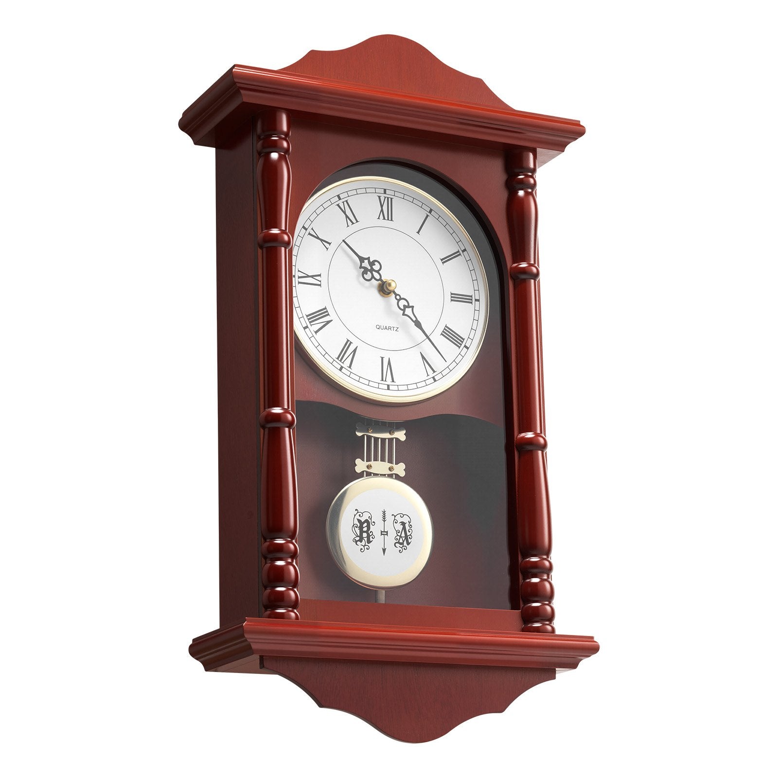 Grandfather Clock, 18 In Classic Vintage Pendulum Clock, Pine Wood & MDF Wall Clocks With Quartz Movement And Quiet Design, For Living Room, Bedroom, Home Decor, And Gift (Cherry Tone Finish)