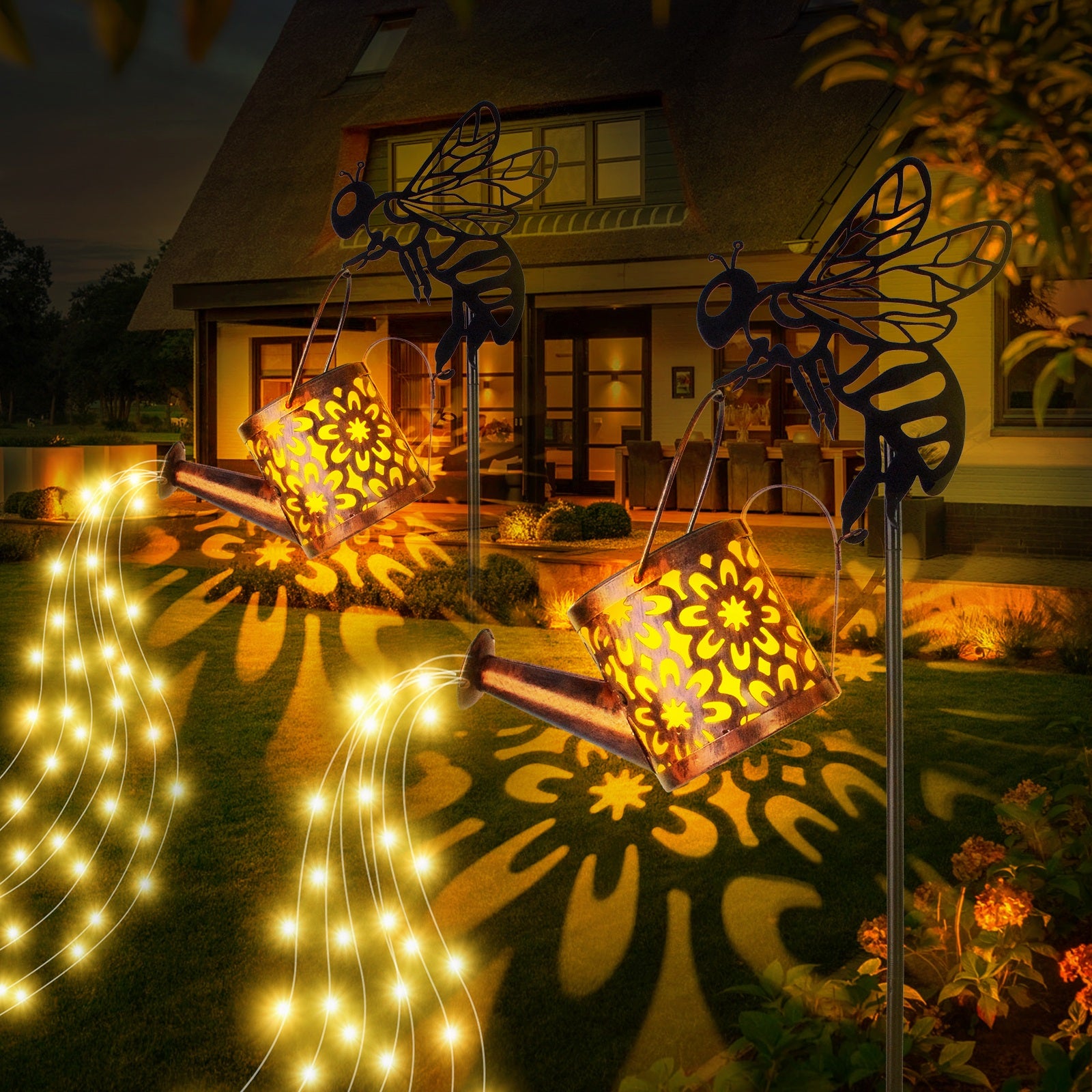 Solar Garden Lights Outdoor Decoration,Flower-shaped Lights Metal Solar Watering Can Lights Outdoor Waterproof, Small Patio Light Yard Lawn Pathway Decor, Gardening Gifts Solar Lantern Out